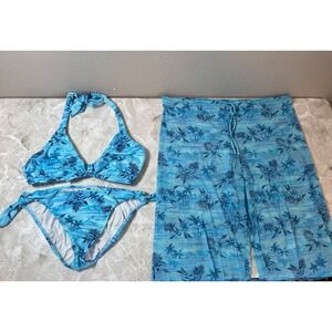 Lelani Women's Blue Tropical Palm Tree Bikini Swimsuit Cover Up Pants Set 14